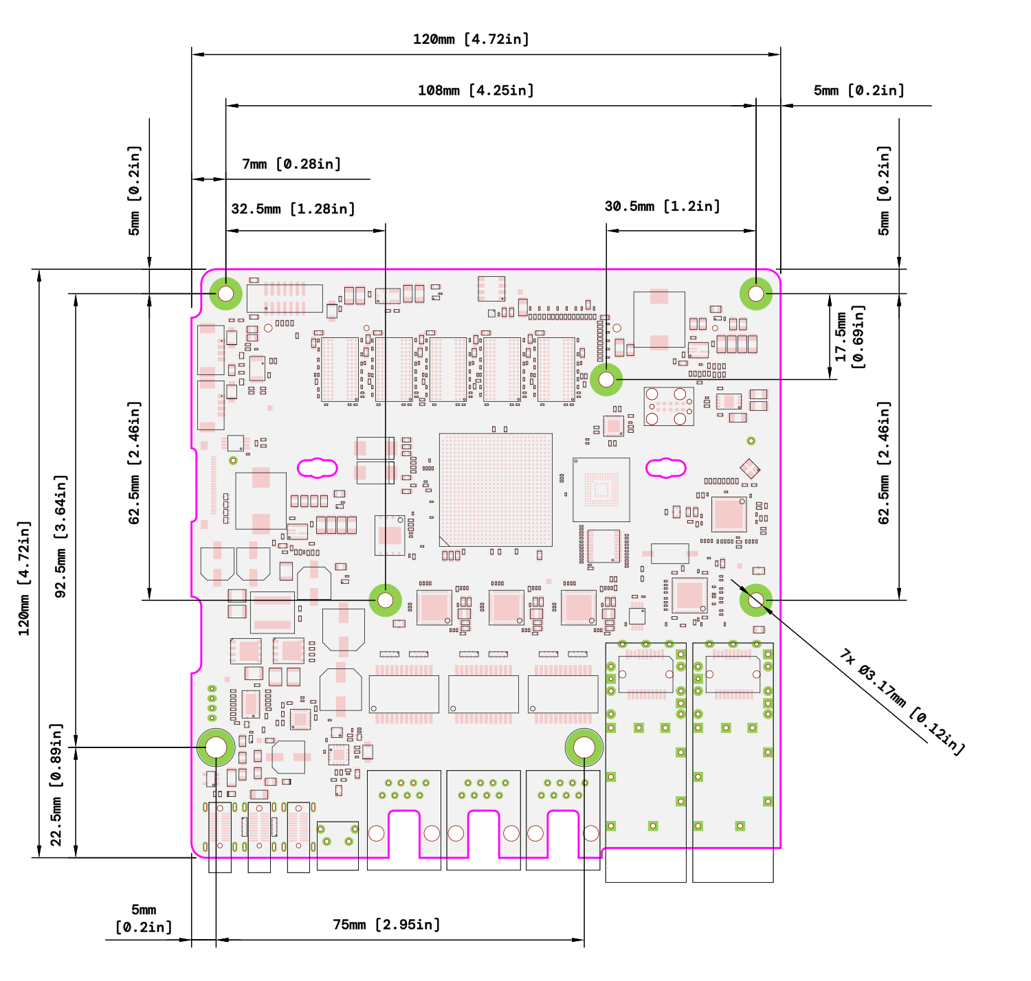Development Kit PCB dimensions - mm [in]